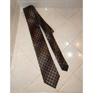 Vintage Kenneth Cole Reaction Gray & Black Geometric Squares Silk Neck Tie